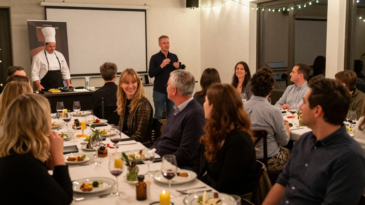 An intimate charity gala with 60 guests in a restaurant, focusing on a single auction item.