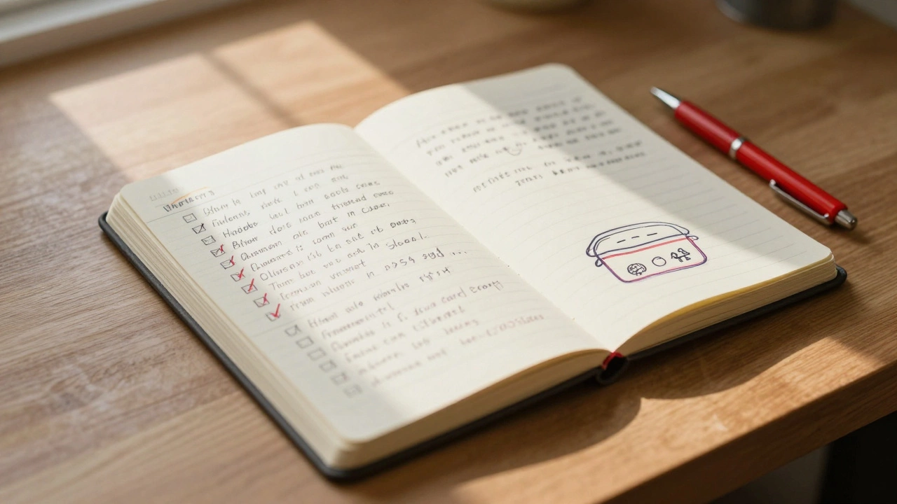 Open notebook with handwritten outreach notes, a phone number, and a child&#039;s drawing.