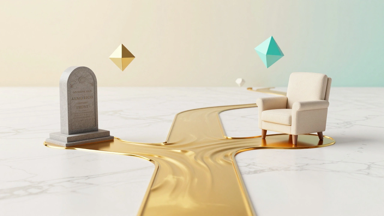 Abstract golden streams splitting into charity and income paths.