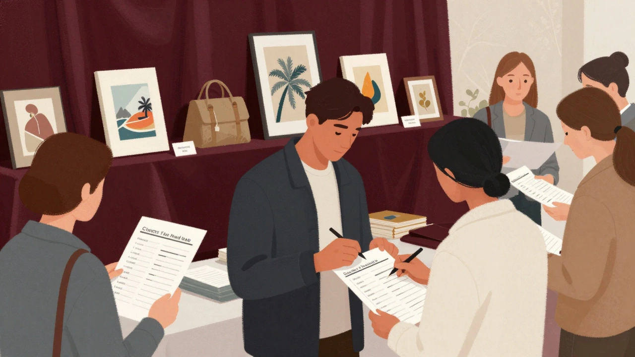 Attendees participating in silent auction bidding at fundraiser event