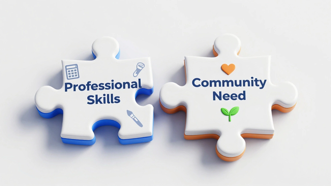 Two puzzle pieces connecting, symbolizing the match between volunteer skills and organization needs.