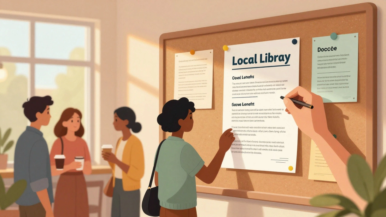 Community flyer on busy library board