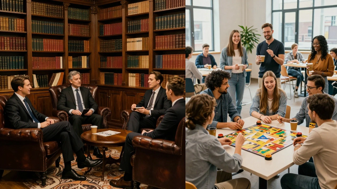 Contrast between exclusive private club library and open community center