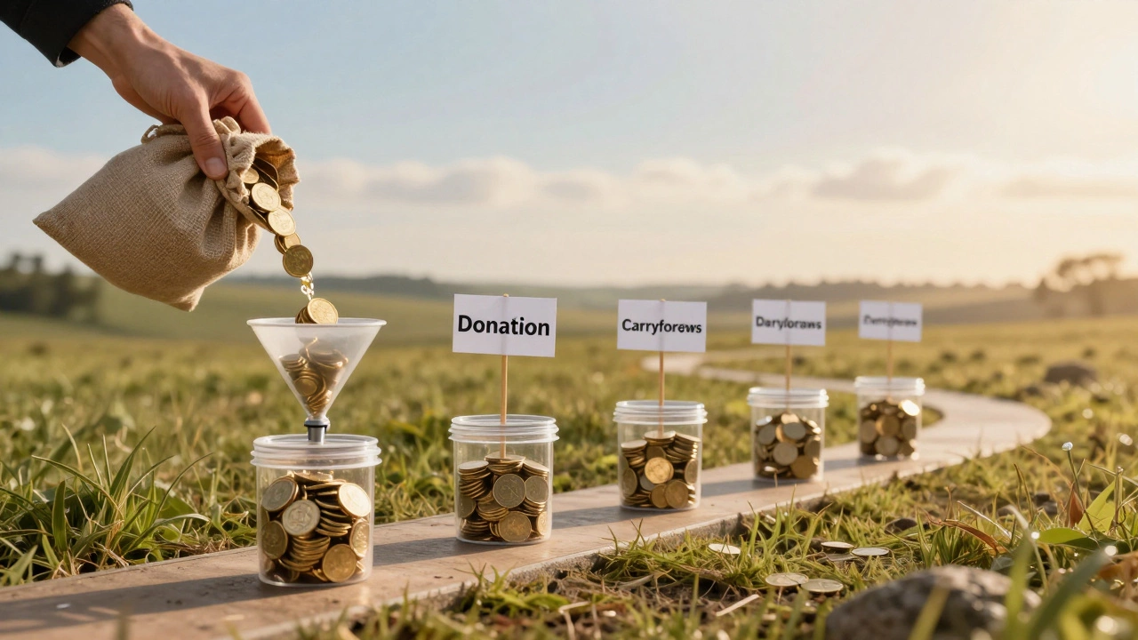 Timeline graphic showing charitable donation carryforwards over years
