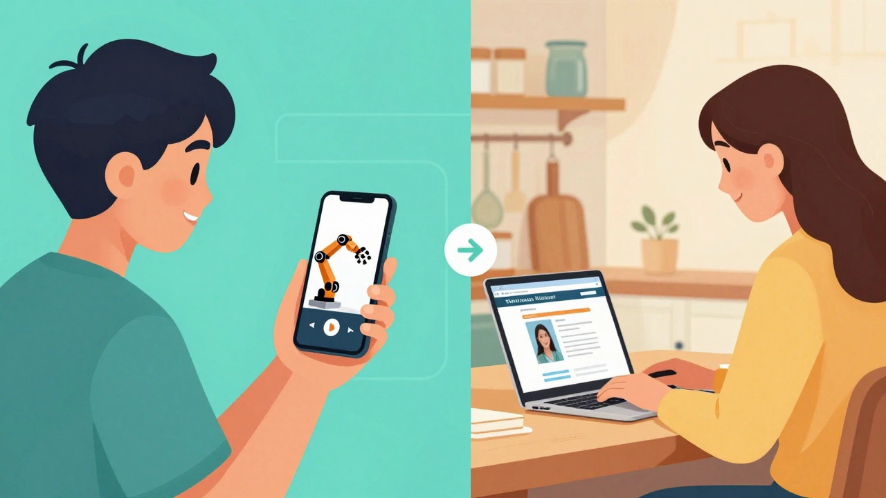 Split view of student on phone and parent reading email