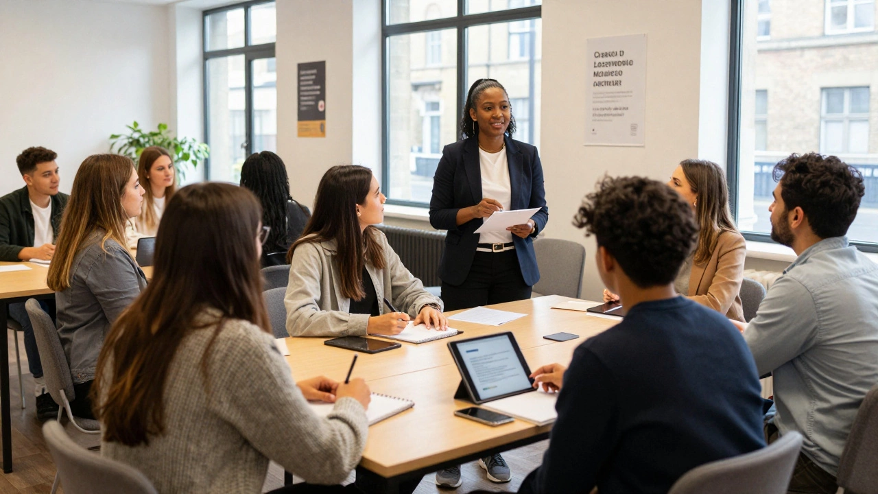 Young adults attending a career skills workshop in a bright hall