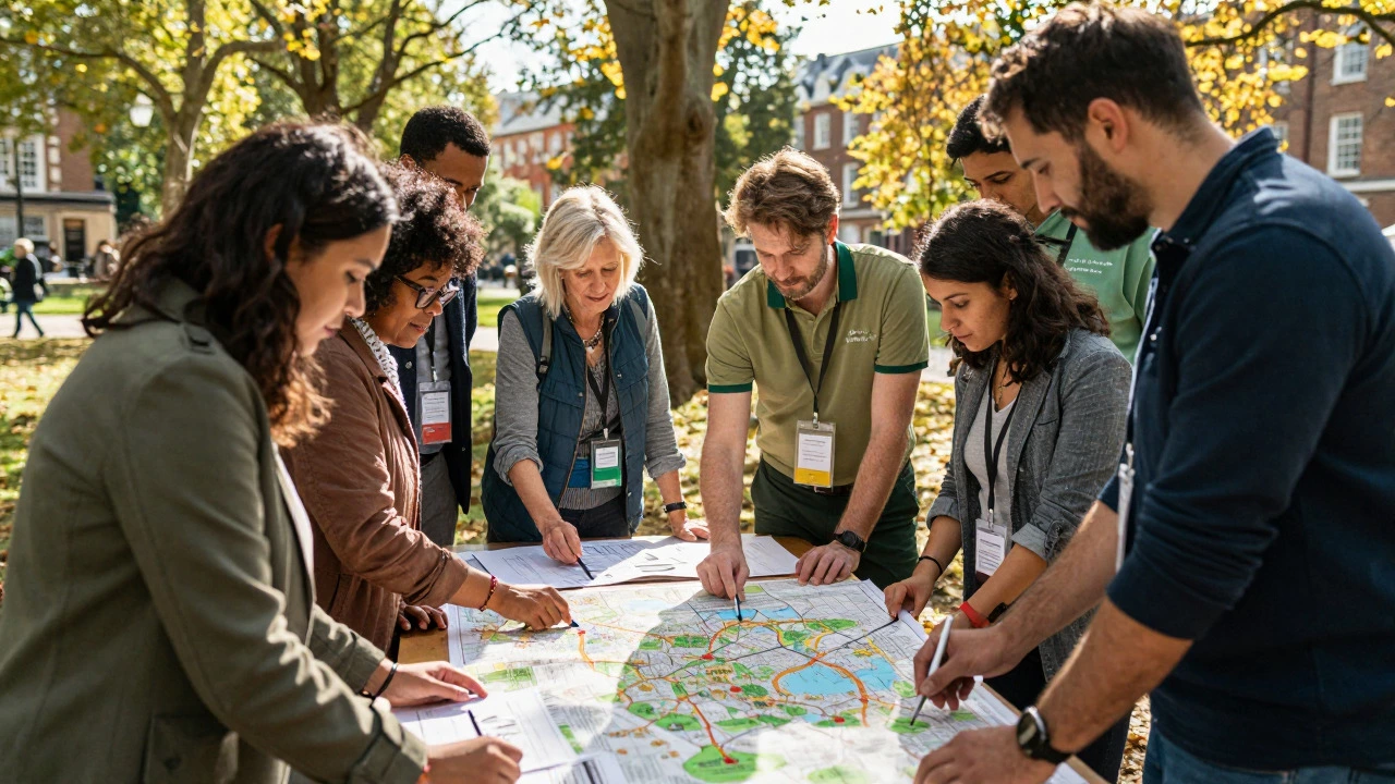 Community group planning charity project outdoors