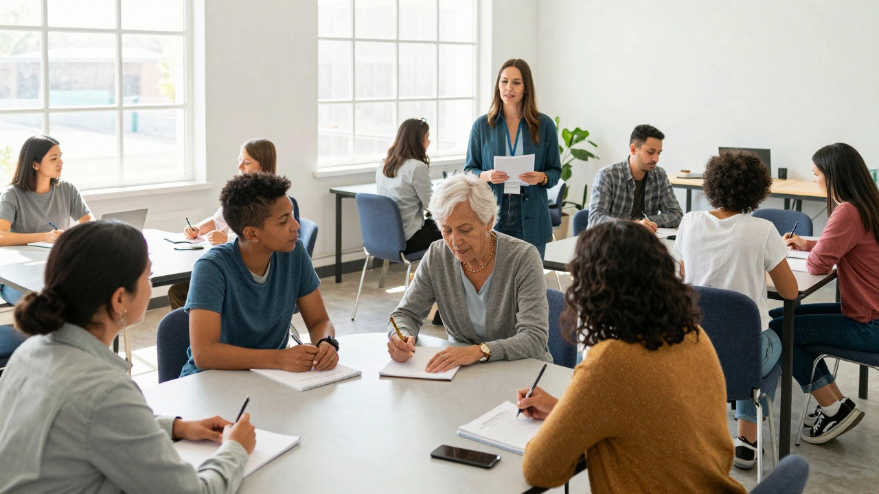 Group attending a financial literacy workshop in a bright community room