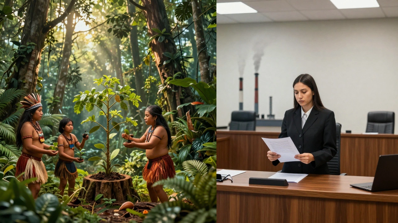 Split view of rainforest conservation and legal advocacy