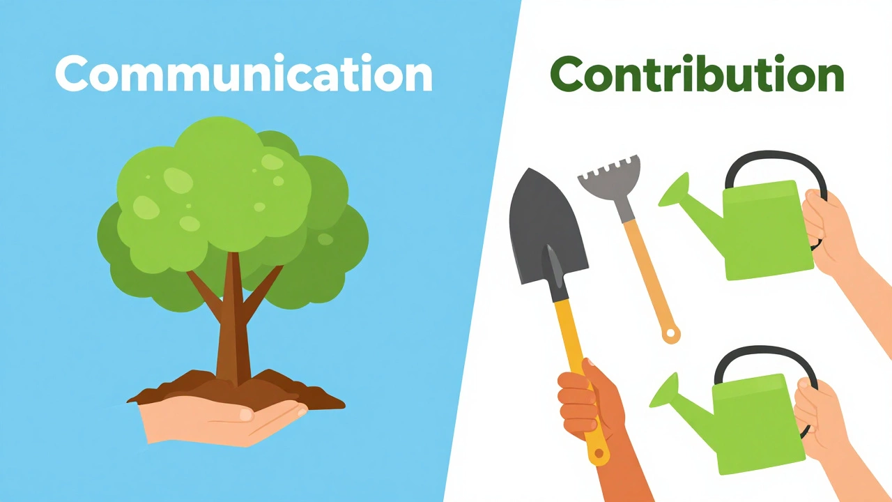 Vector illustration of clear communication and hands holding gardening tools