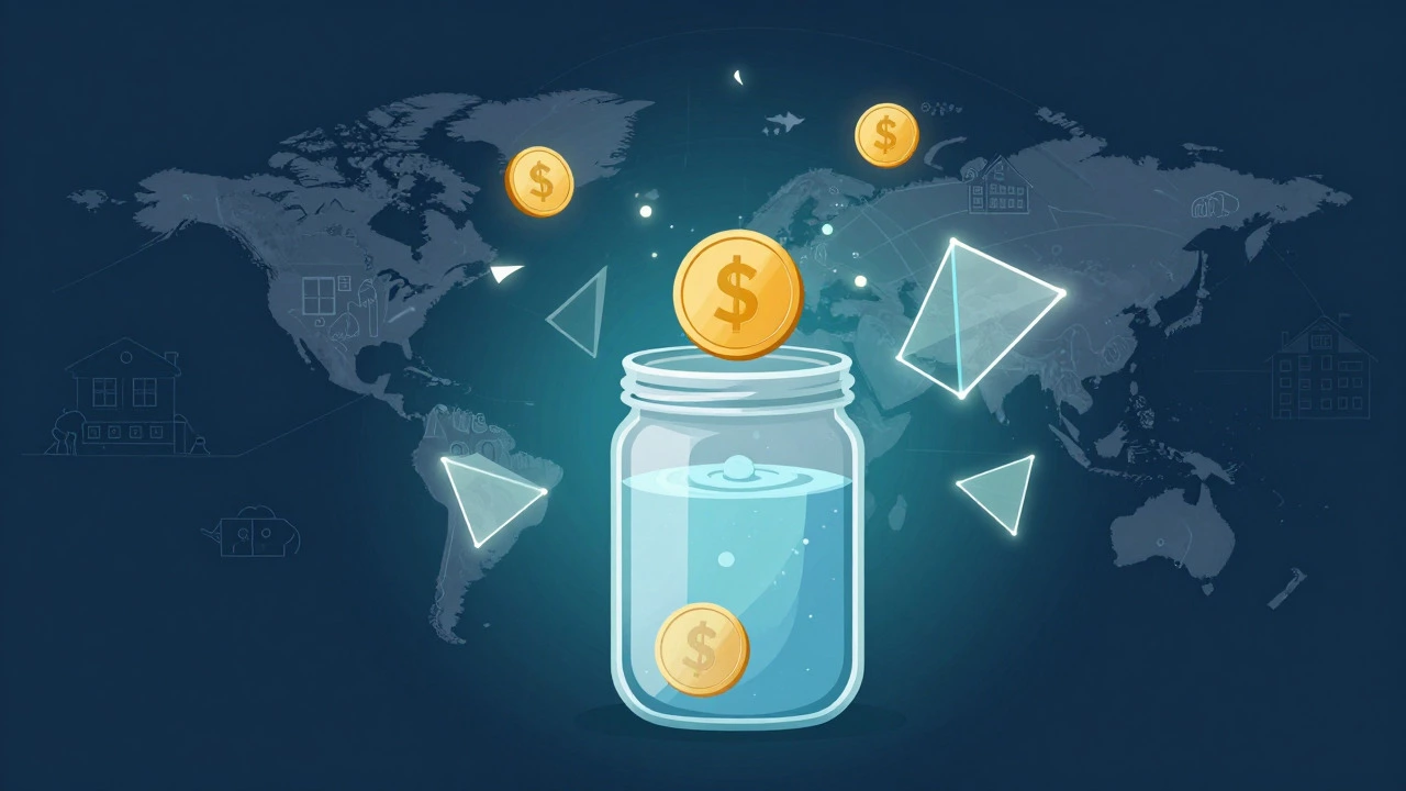 Conceptual art of a coin creating ripples in a glass jar