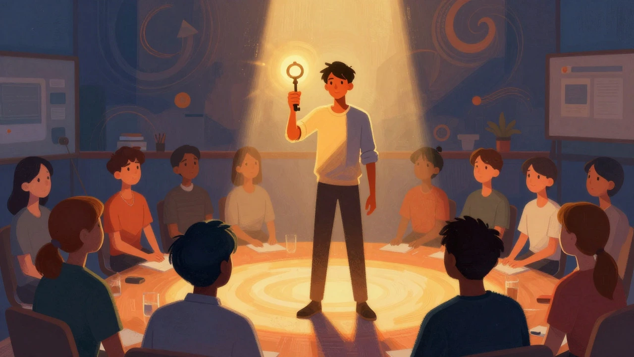 Illustration of a confident student leader inspiring a group