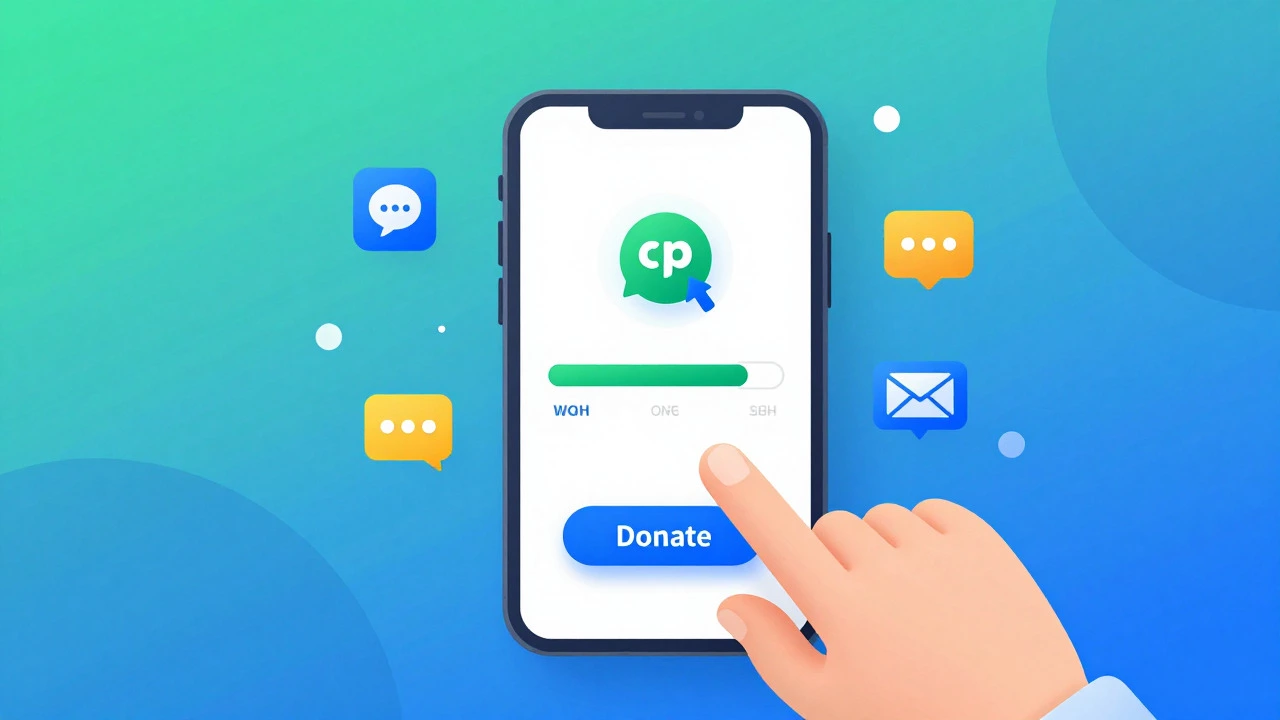 Smartphone showing crowdfunding progress with social icons