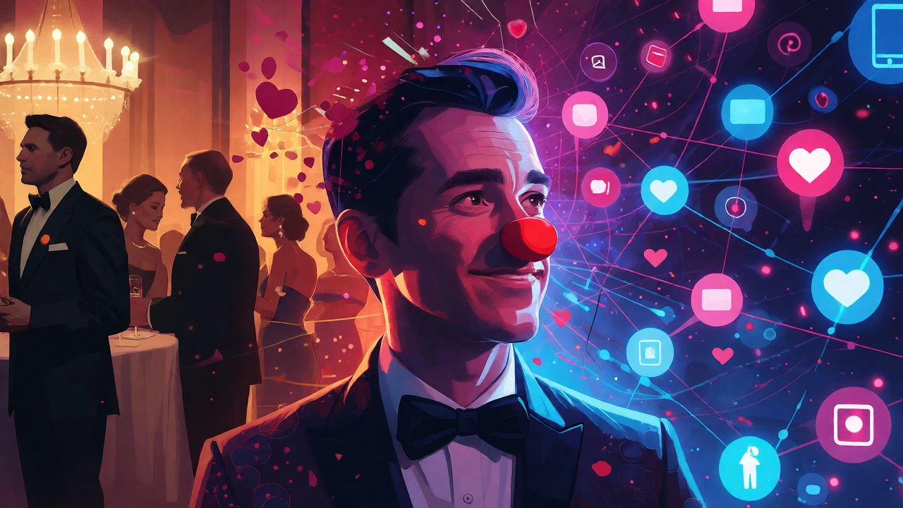 Artistic blend of gala and digital networks with red nose