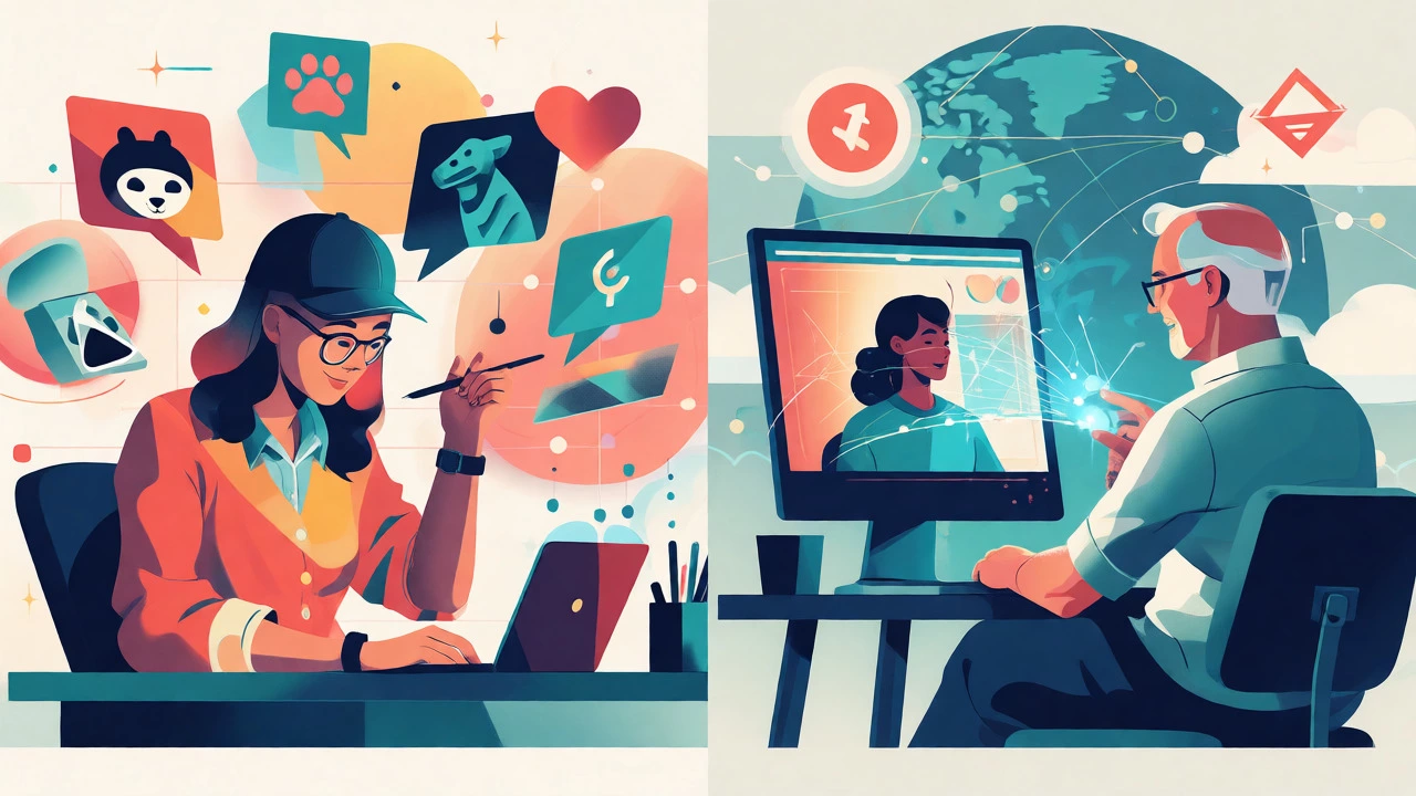 Illustration showing remote graphic design and online tutoring roles