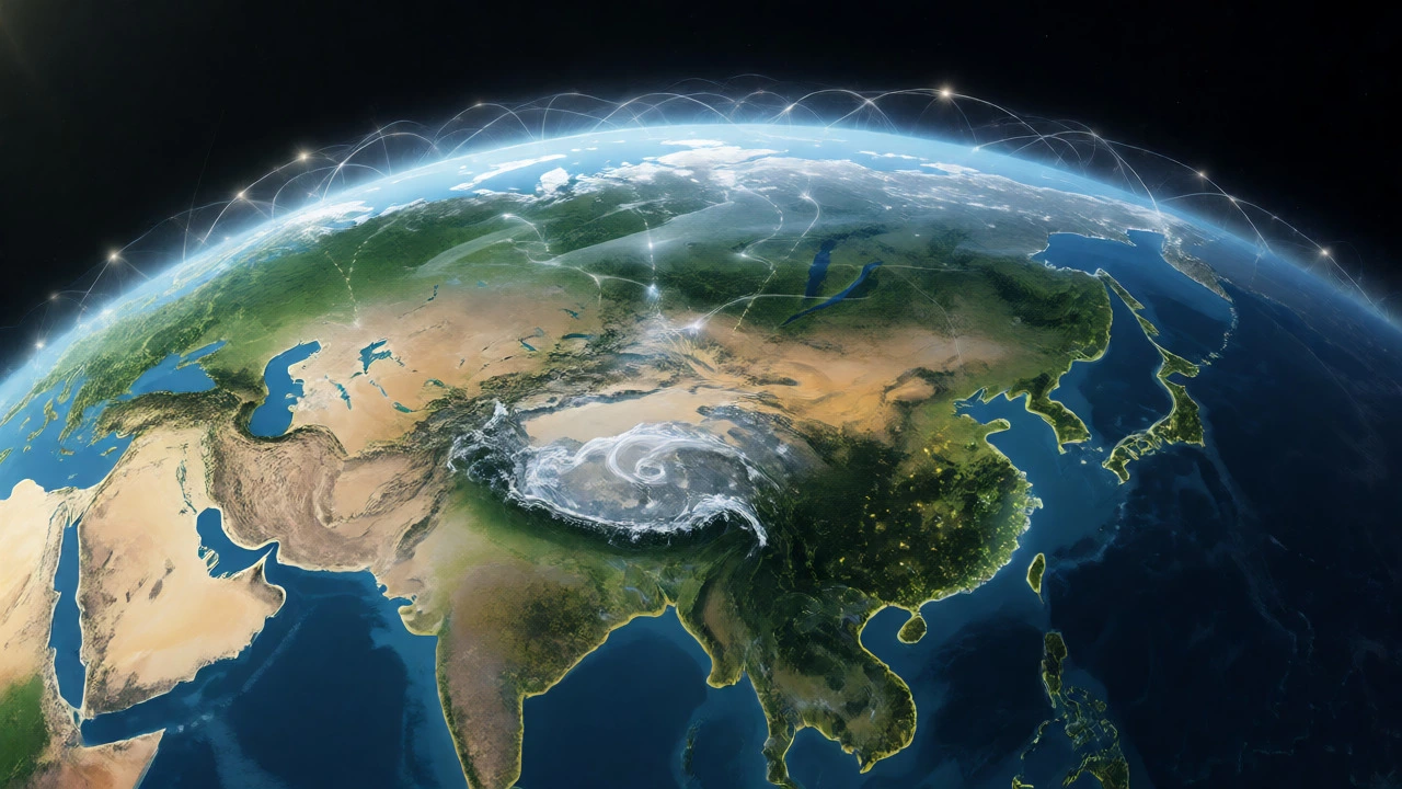 Earth viewed from space showing the biosphere as a glowing layer
