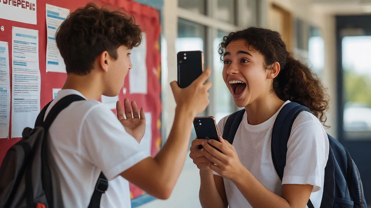 Two teens filming a lively video clip for social media